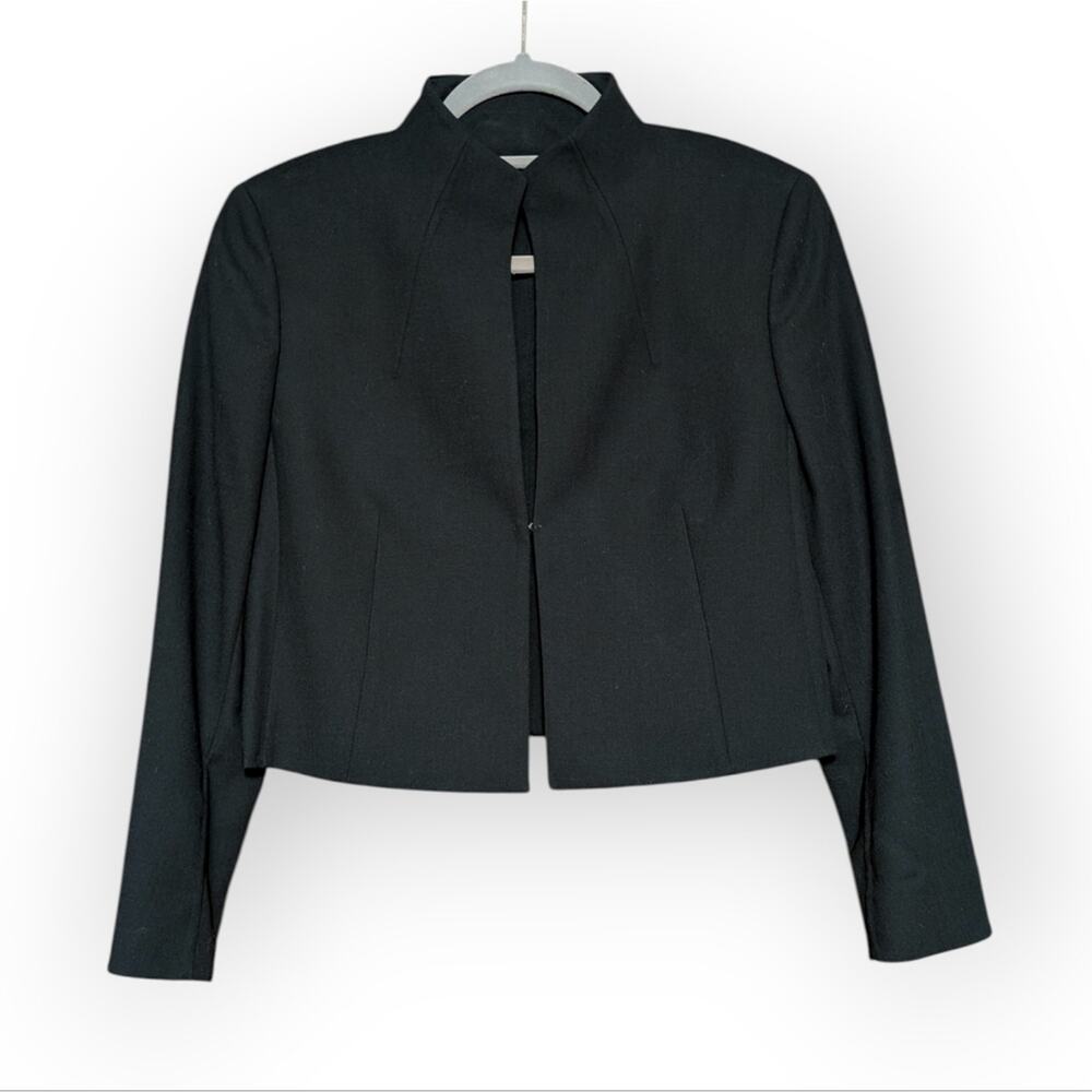 Akris Pandora Elevated Short Wool Jacket Black Cropped Hook Eye Long Sleeve